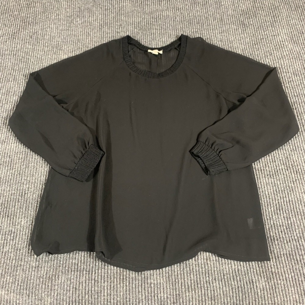 PLEIONE Top Womens Large Black Sheer Long Sleeve Lightweight See Through Blouse